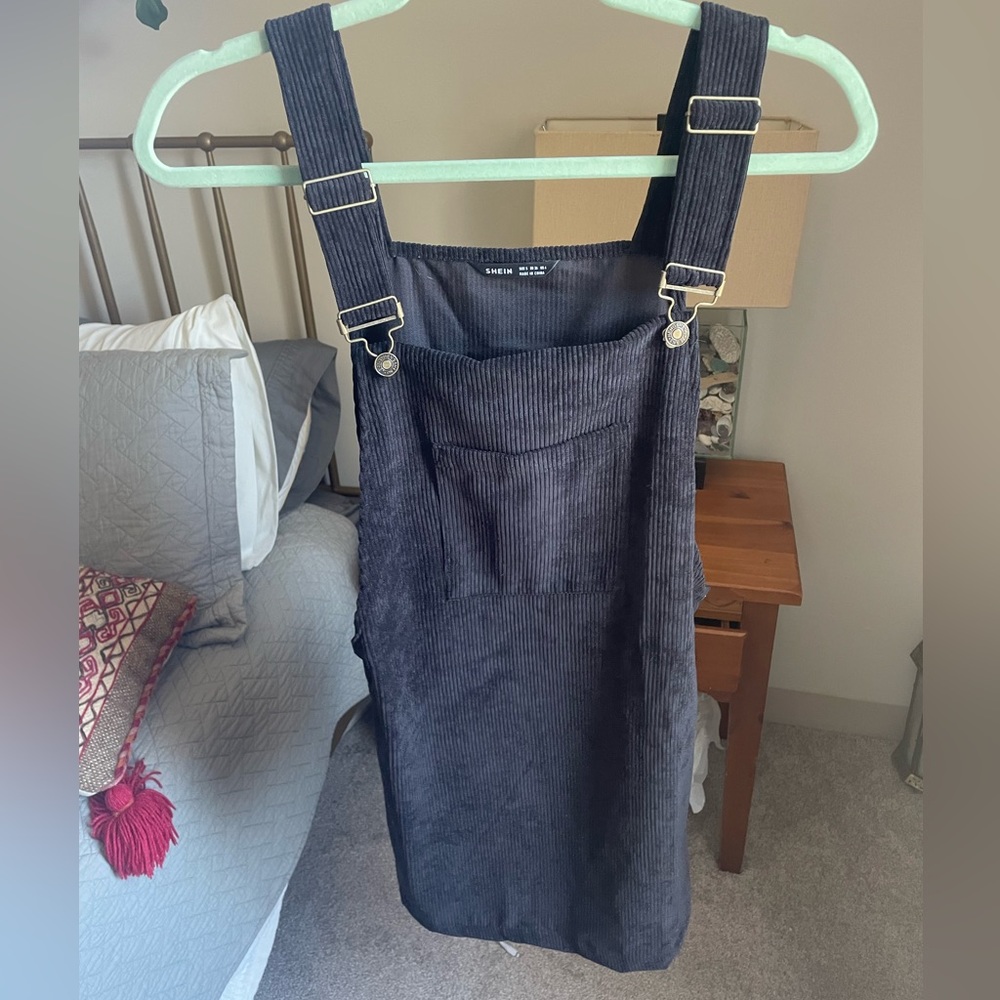 Black Corduroy Overalls Dress